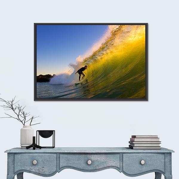 Surfer at Sunset Canvas Wall Art-1 Piece-Floating Frame-24" x 16"-Tiaracle