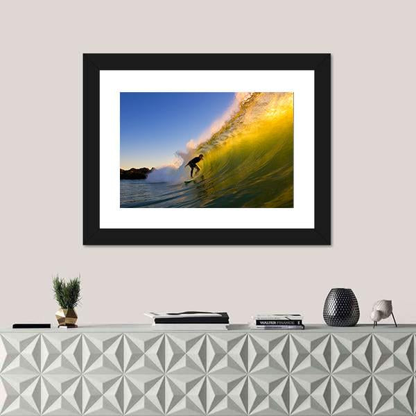 Surfer at Sunset Canvas Wall Art-1 Piece-Framed Print-20" x 16"-Tiaracle