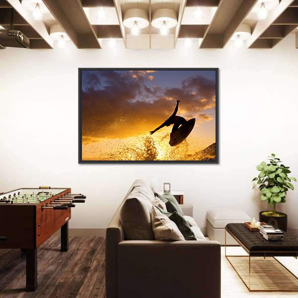 Surfing At Sunset Canvas Wall Art-5 Horizontal-Gallery Wrap-22" x 12"-Tiaracle