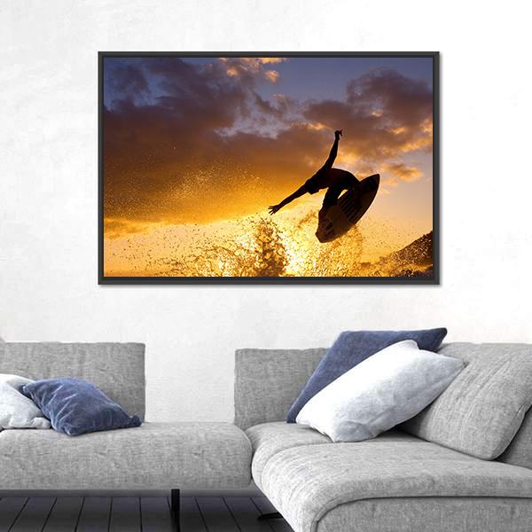 Surfing At Sunset Canvas Wall Art-5 Horizontal-Gallery Wrap-22" x 12"-Tiaracle