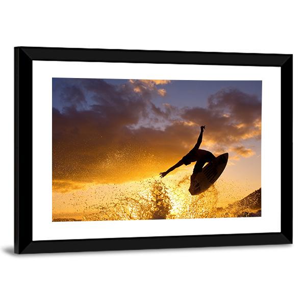 Surfing At Sunset Canvas Wall Art-5 Horizontal-Gallery Wrap-22" x 12"-Tiaracle