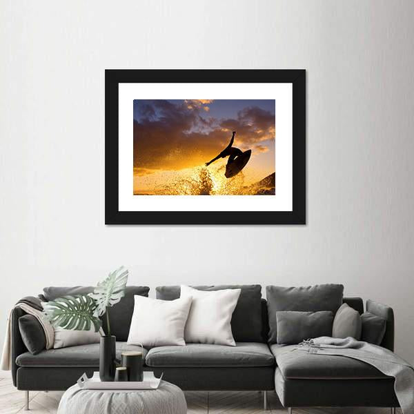 Surfing At Sunset Canvas Wall Art-5 Horizontal-Gallery Wrap-22" x 12"-Tiaracle
