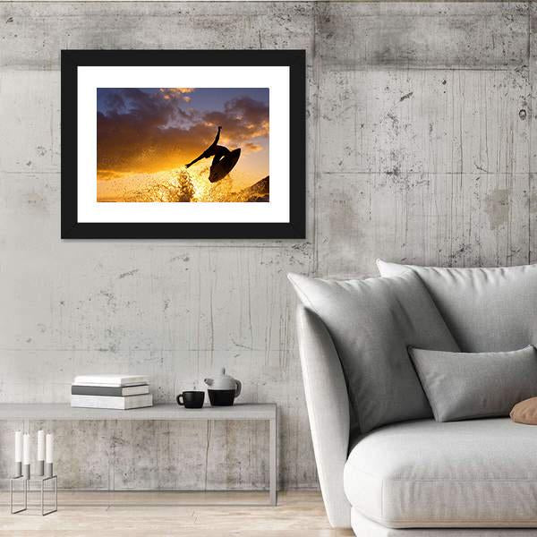 Surfing At Sunset Canvas Wall Art-5 Horizontal-Gallery Wrap-22" x 12"-Tiaracle