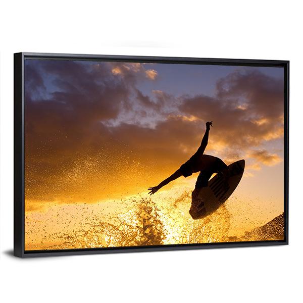Surfing At Sunset Canvas Wall Art-5 Horizontal-Gallery Wrap-22" x 12"-Tiaracle