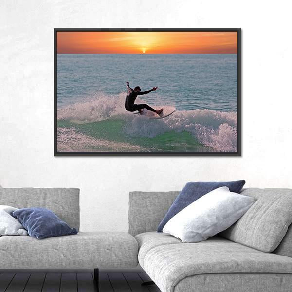 Surfing In Aruba Island Canvas Wall Art-5 Horizontal-Gallery Wrap-22" x 12"-Tiaracle
