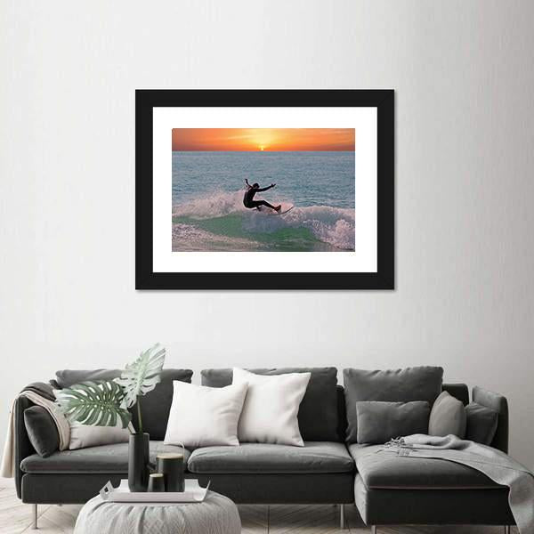 Surfing In Aruba Island Canvas Wall Art-5 Horizontal-Gallery Wrap-22" x 12"-Tiaracle