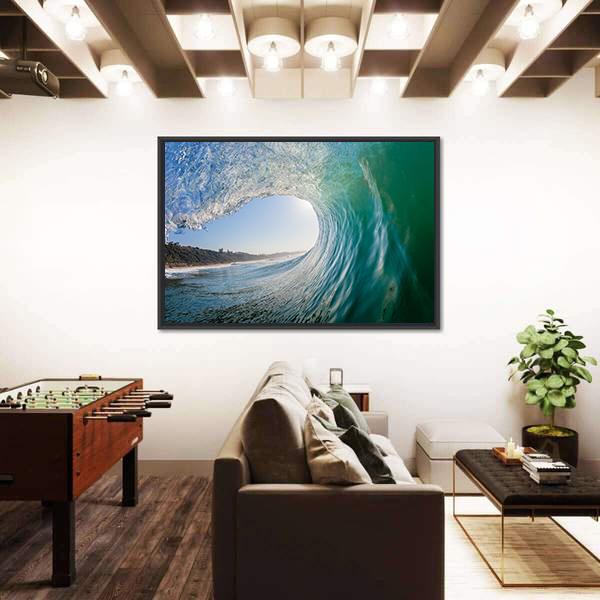 Surfing View Of Hollow Crashing Ocean Wave Canvas Wall Art-5 Horizontal-Gallery Wrap-22" x 12"-Tiaracle
