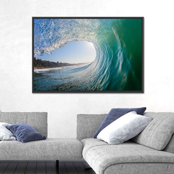 Surfing View Of Hollow Crashing Ocean Wave Canvas Wall Art-5 Horizontal-Gallery Wrap-22" x 12"-Tiaracle