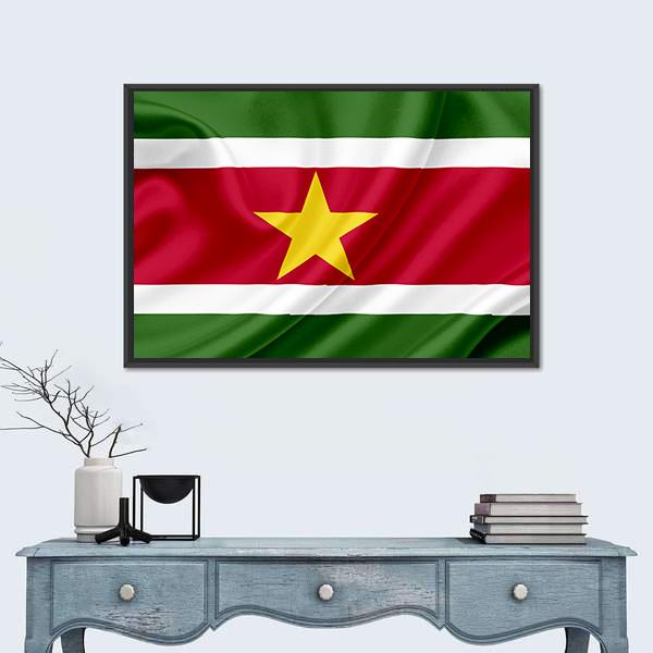 Suriname Waving Flag Canvas Wall Art-1 Piece-Floating Frame-24" x 16"-Tiaracle