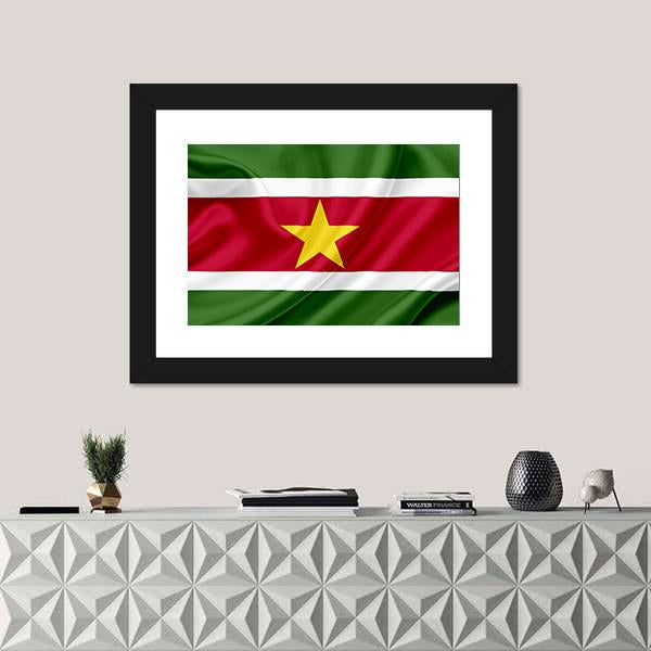 Suriname Waving Flag Canvas Wall Art-1 Piece-Framed Print-20" x 16"-Tiaracle
