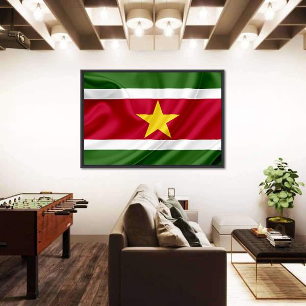 Suriname Waving Flag Canvas Wall Art-3 Horizontal-Gallery Wrap-25" x 16"-Tiaracle