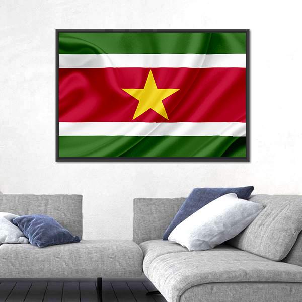 Suriname Waving Flag Canvas Wall Art-3 Horizontal-Gallery Wrap-25" x 16"-Tiaracle
