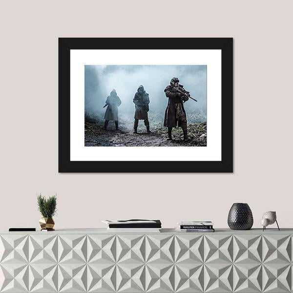Survivors In Tatters And Gas Mask Canvas Wall Art-1 Piece-Framed Print-42" x 14"-Tiaracle