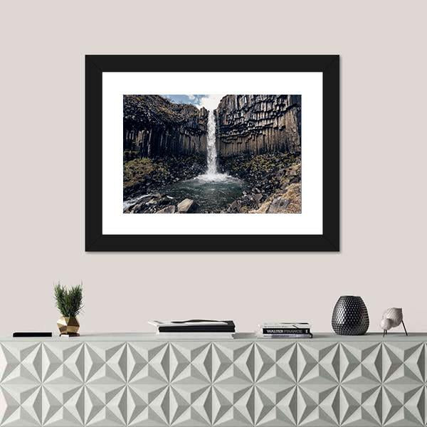 Svartifoss Black Waterfall Canvas Wall Art-1 Piece-Framed Print-20" x 16"-Tiaracle