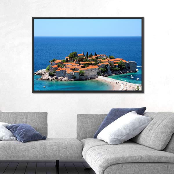 Sveti Stefan In Daylight Montenegro Canvas Wall Art-5 Horizontal-Gallery Wrap-22" x 12"-Tiaracle