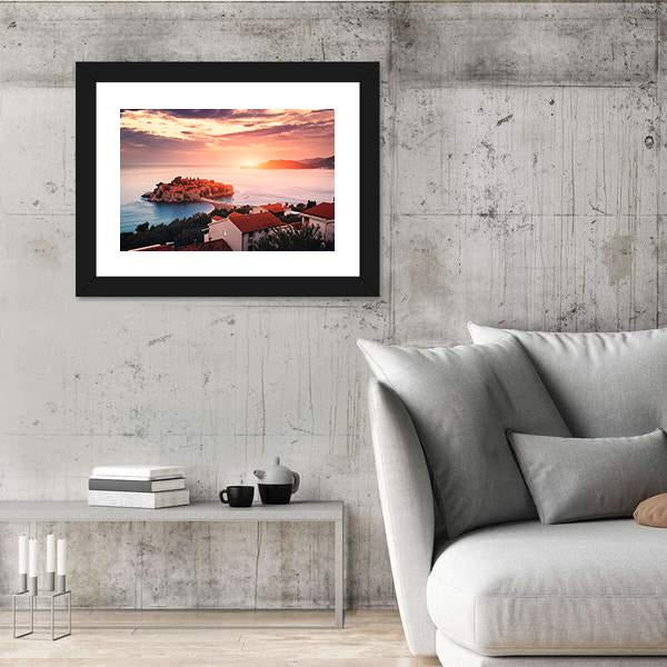 Sveti Stefan Island At Sunrise Canvas Wall Art-5 Horizontal-Gallery Wrap-22" x 12"-Tiaracle