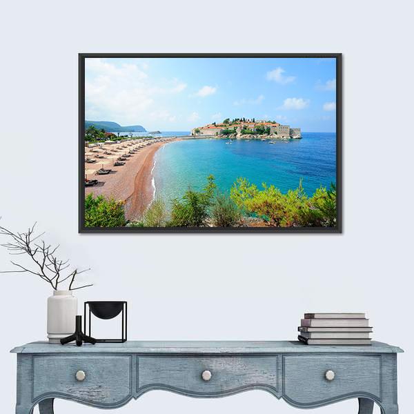 Sveti Stefan Island Canvas Wall Art-1 Piece-Floating Frame-24" x 16"-Tiaracle