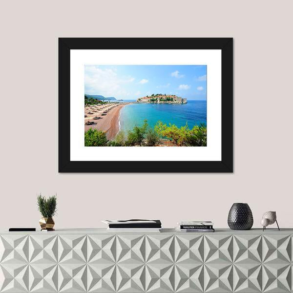 Sveti Stefan Island Canvas Wall Art-1 Piece-Framed Print-20" x 16"-Tiaracle