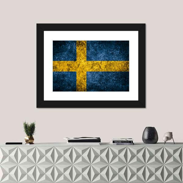 Sweden Flag On The Grunge Concrete Wall Canvas Wall Art-1 Piece-Framed Print-20" x 16"-Tiaracle