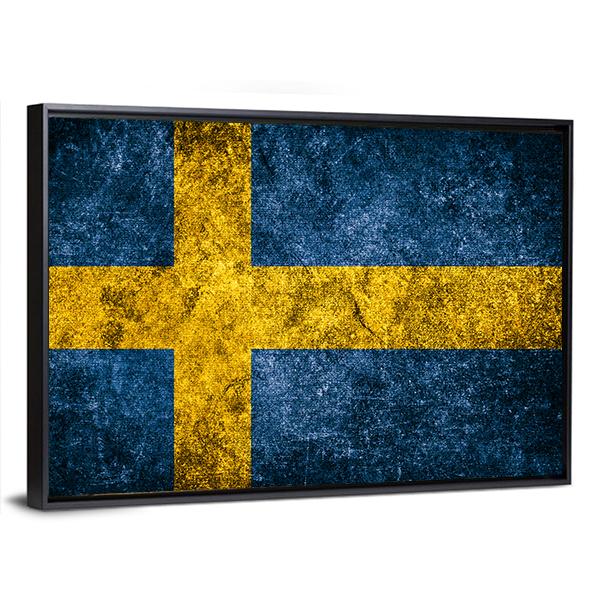 Sweden Flag On The Grunge Concrete Wall Canvas Wall Art-3 Horizontal-Gallery Wrap-25" x 16"-Tiaracle