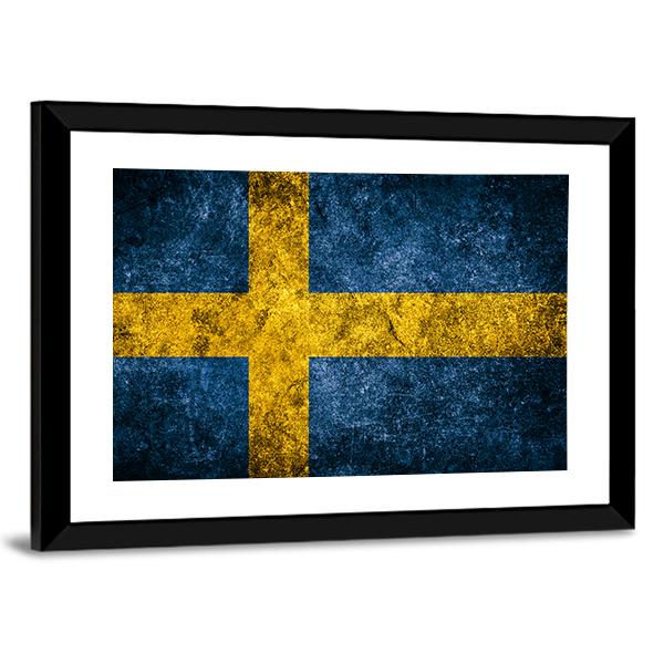 Sweden Flag On The Grunge Concrete Wall Canvas Wall Art-3 Horizontal-Gallery Wrap-25" x 16"-Tiaracle