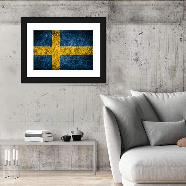 Sweden Flag On The Grunge Concrete Wall Canvas Wall Art-3 Horizontal-Gallery Wrap-25" x 16"-Tiaracle
