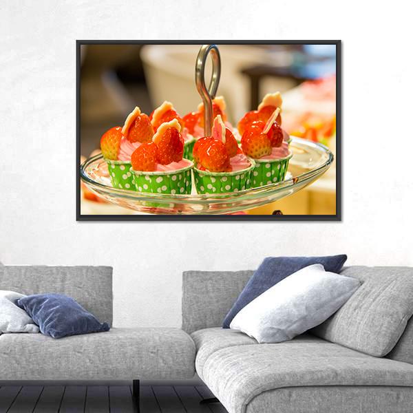Sweet Cup Cake On Plate Canvas Wall Art-5 Horizontal-Gallery Wrap-22" x 12"-Tiaracle