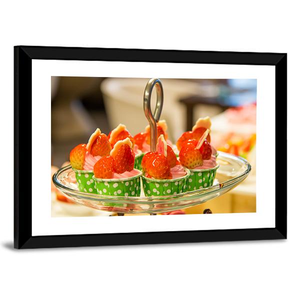 Sweet Cup Cake On Plate Canvas Wall Art-5 Horizontal-Gallery Wrap-22" x 12"-Tiaracle