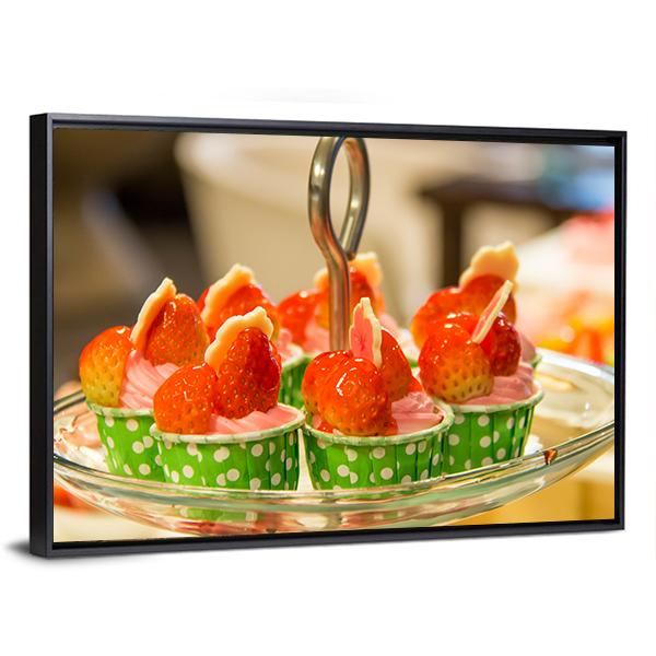 Sweet Cup Cake On Plate Canvas Wall Art-5 Horizontal-Gallery Wrap-22" x 12"-Tiaracle