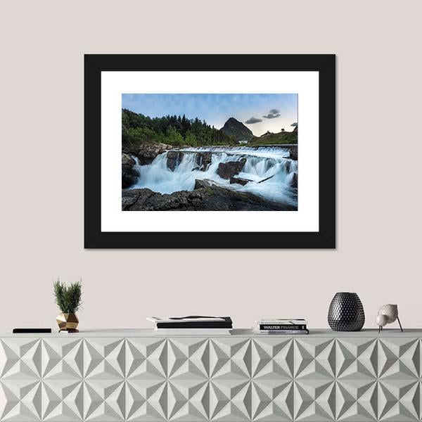 Swift Current Falls In Many Glacier Canvas Wall Art-1 Piece-Framed Print-42" x 14"-Tiaracle