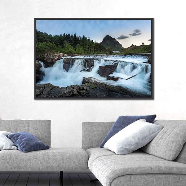 Swift Current Falls In Many Glacier Canvas Wall Art-5 Horizontal-Gallery Wrap-22" x 12"-Tiaracle