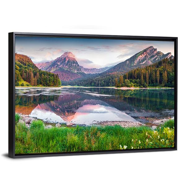 Swiss Lake Obersee In Switzerland Canvas Wall Art-3 Horizontal-Gallery Wrap-25" x 16"-Tiaracle