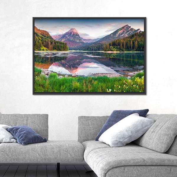 Swiss Lake Obersee In Switzerland Canvas Wall Art-3 Horizontal-Gallery Wrap-25" x 16"-Tiaracle