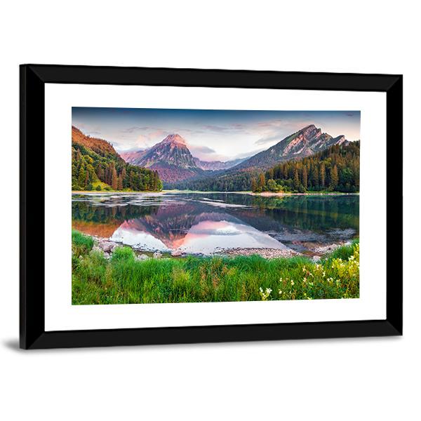 Swiss Lake Obersee In Switzerland Canvas Wall Art-3 Horizontal-Gallery Wrap-25" x 16"-Tiaracle