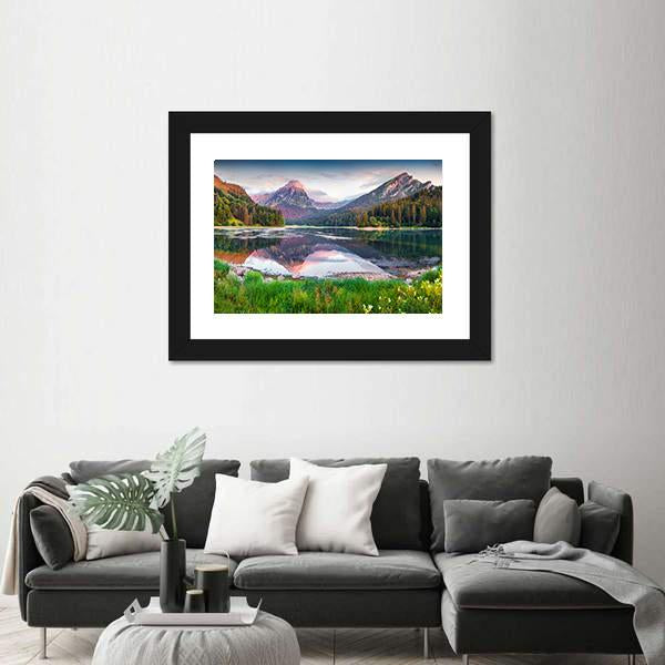 Swiss Lake Obersee In Switzerland Canvas Wall Art-3 Horizontal-Gallery Wrap-25" x 16"-Tiaracle