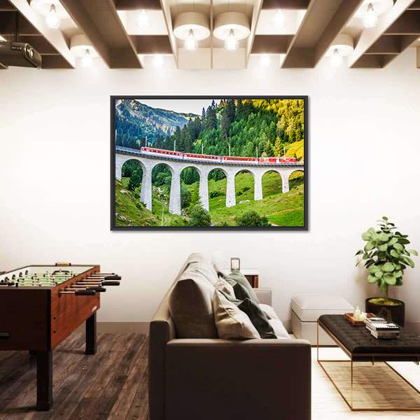 Swiss Railway Track View In Switzerland Canvas Wall Art-1 Piece-Floating Frame-36" x 24"-Tiaracle