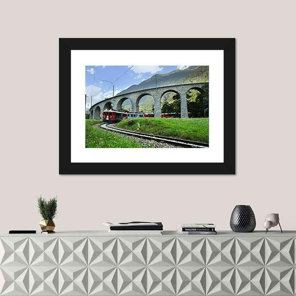Swiss Red Train Bernina Express Canvas Wall Art-1 Piece-Framed Print-42" x 14"-Tiaracle