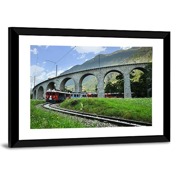 Swiss Red Train Bernina Express Canvas Wall Art-5 Horizontal-Gallery Wrap-22" x 12"-Tiaracle