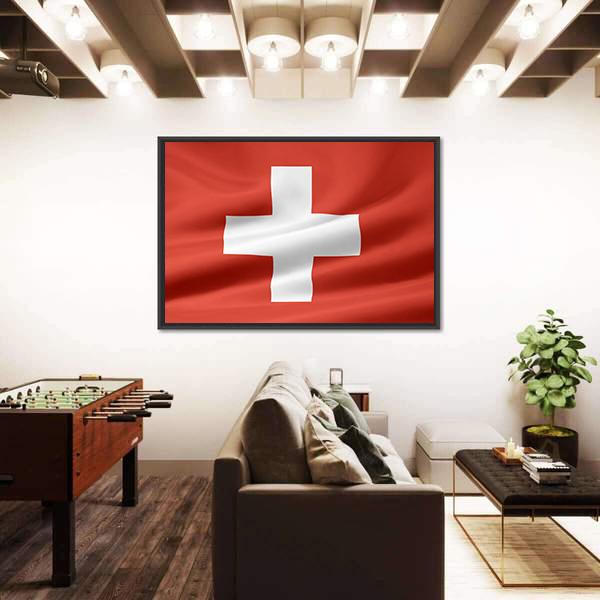 Switzerland Flag Canvas Wall Art-1 Piece-Floating Frame-24" x 16"-Tiaracle