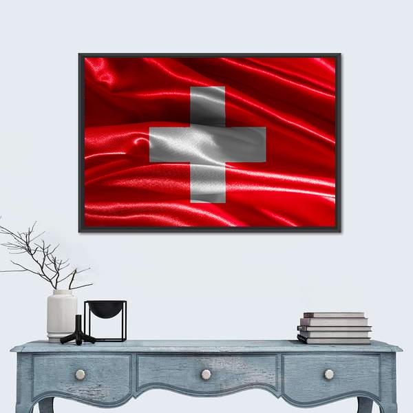 Switzerland Wavy Flag Canvas Wall Art-1 Piece-Floating Frame-36" x 24"-Tiaracle