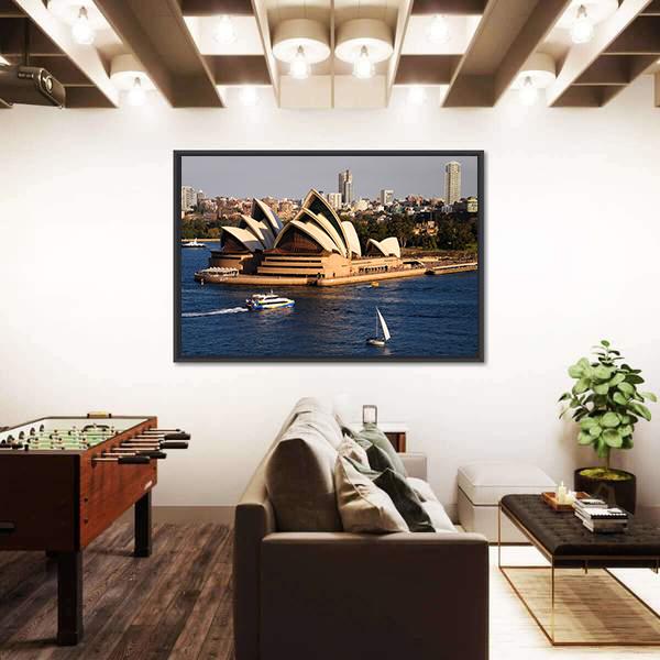 Sydney City Skyline With Opera House Canvas Wall Art-1 Piece-Floating Frame-36" x 24"-Tiaracle