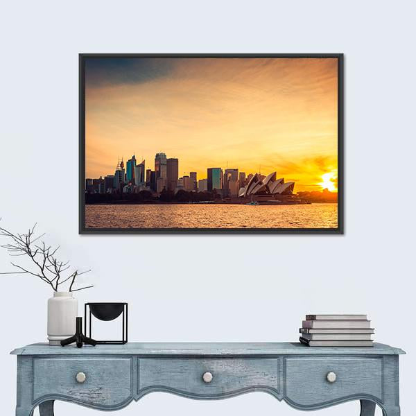 Sydney City View At Sunset Canvas Wall Art-1 Piece-Floating Frame-24" x 16"-Tiaracle