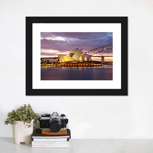 Sydney Opera House At Dusk Canvas Wall Art-1 Piece-Framed Print-20" x 16"-Tiaracle