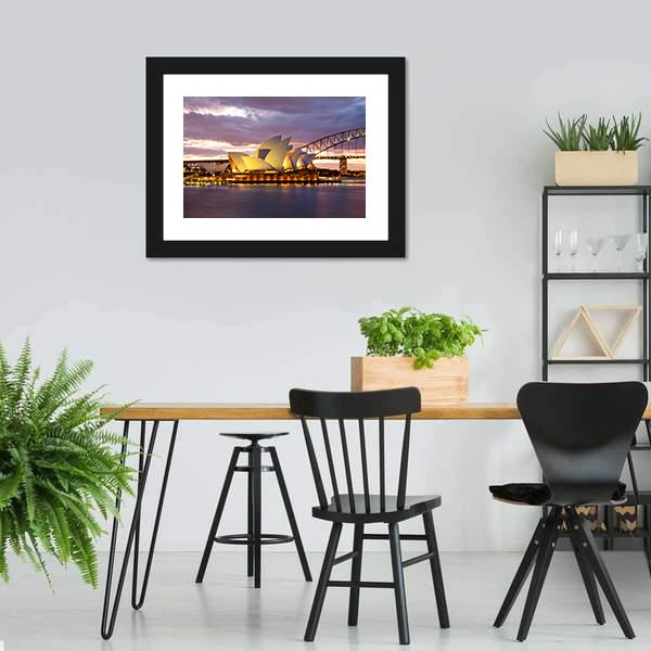Sydney Opera House At Dusk Canvas Wall Art-5 Horizontal-Gallery Wrap-22" x 12"-Tiaracle