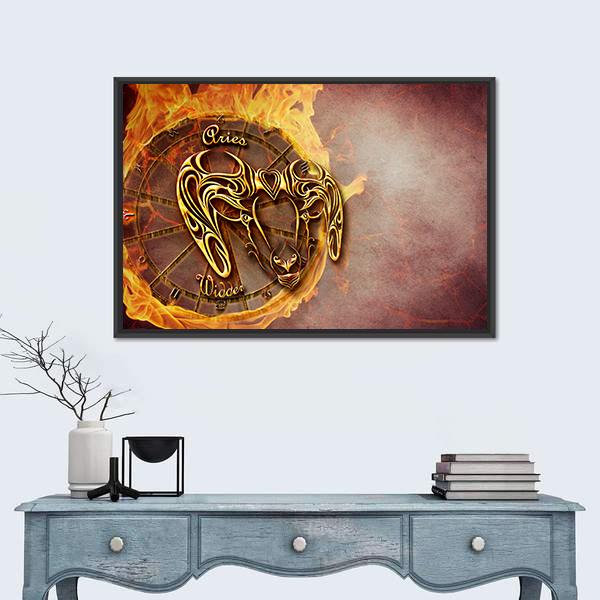 Symbol Of Aries Horoscope Canvas Wall Art-1 Piece-Floating Frame-24" x 16"-Tiaracle