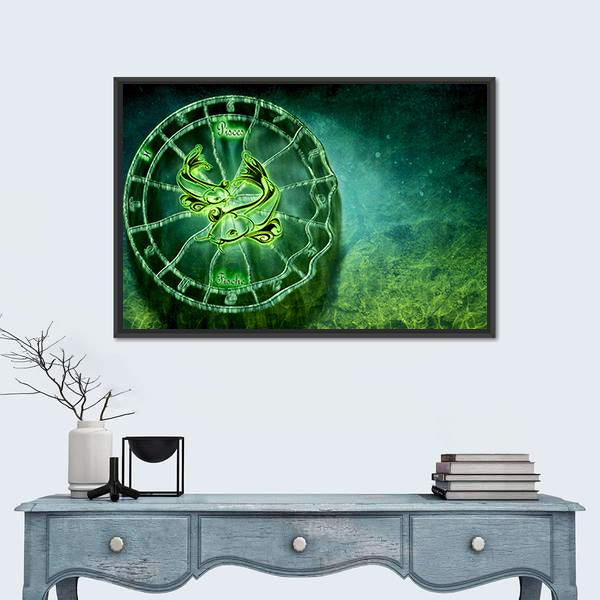 Symbol Of Pisces Horoscope Canvas Wall Art-1 Piece-Floating Frame-24" x 16"-Tiaracle