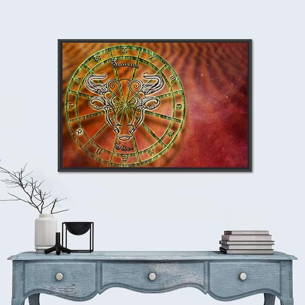 Symbol Of Taurus Horoscope Canvas Wall Art-1 Piece-Floating Frame-24" x 16"-Tiaracle