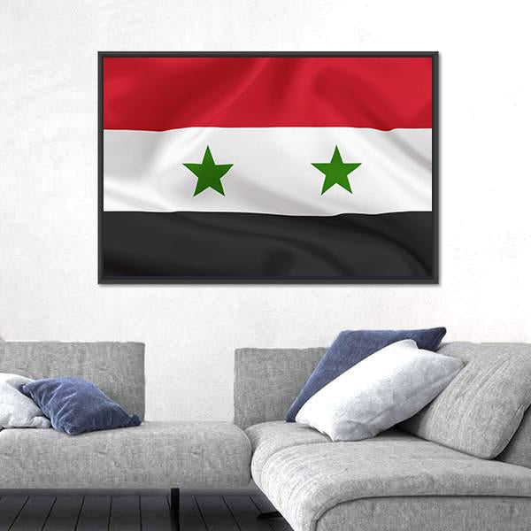 Syria Flag On Waving Silk Canvas Wall Art-5 Horizontal-Gallery Wrap-22" x 12"-Tiaracle