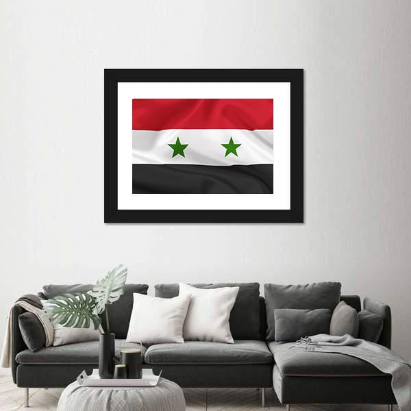 Syria Flag On Waving Silk Canvas Wall Art-5 Horizontal-Gallery Wrap-22" x 12"-Tiaracle