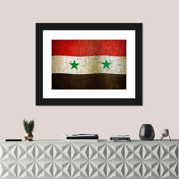 Syrian Flag On A Cracked Grunge Canvas Wall Art-1 Piece-Framed Print-20" x 16"-Tiaracle